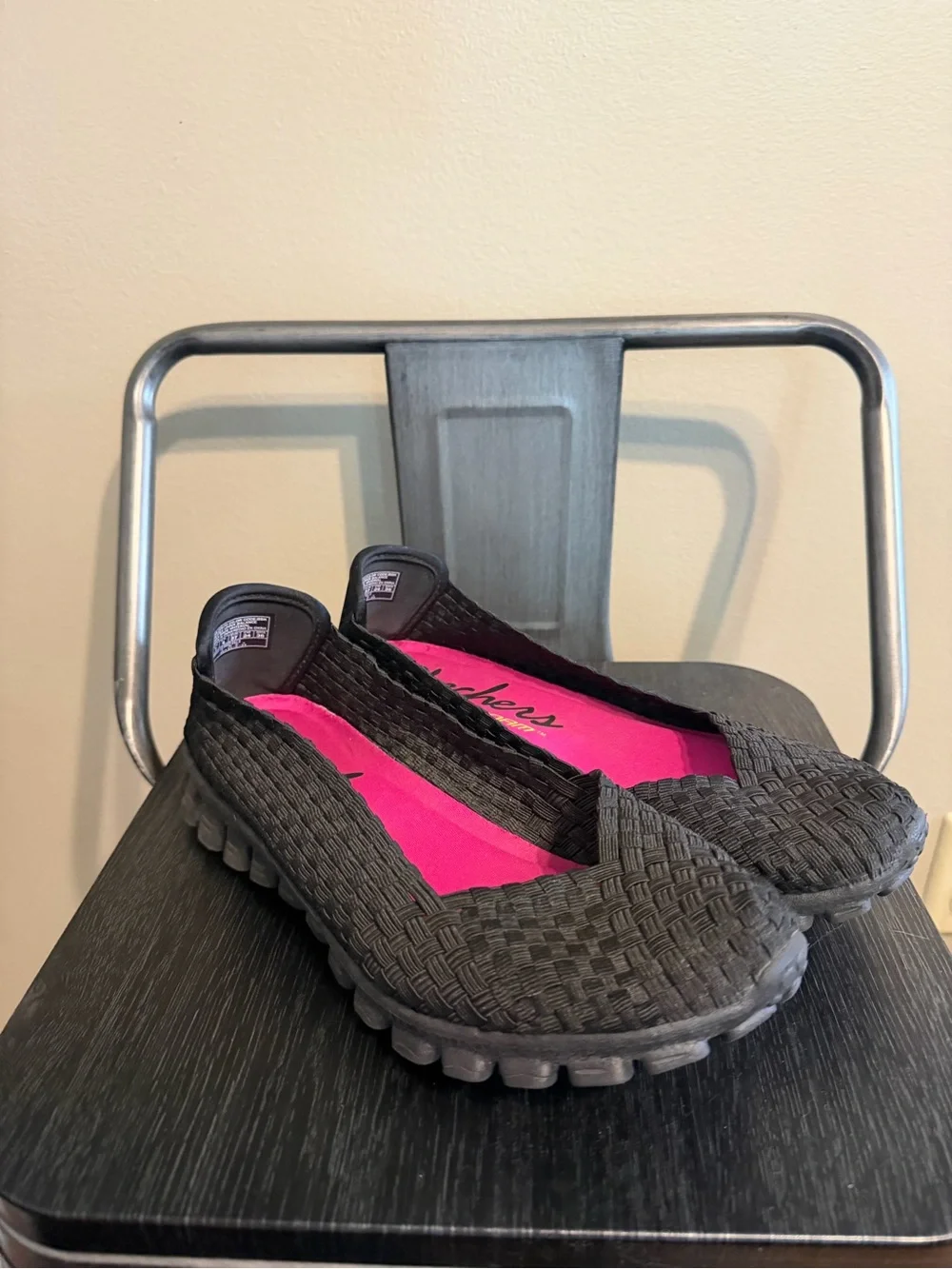 Skechers EZ Flex 2 Black Woven Memory Foam Flats 7